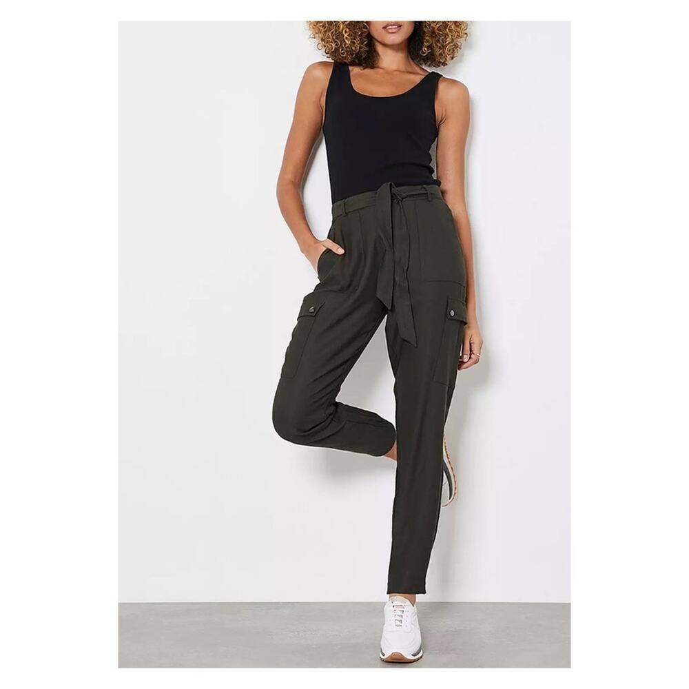 Mint Velvet Khaki Utility Jogger Trousers In Panama Women Size 14 Long - Picture 1 of 14